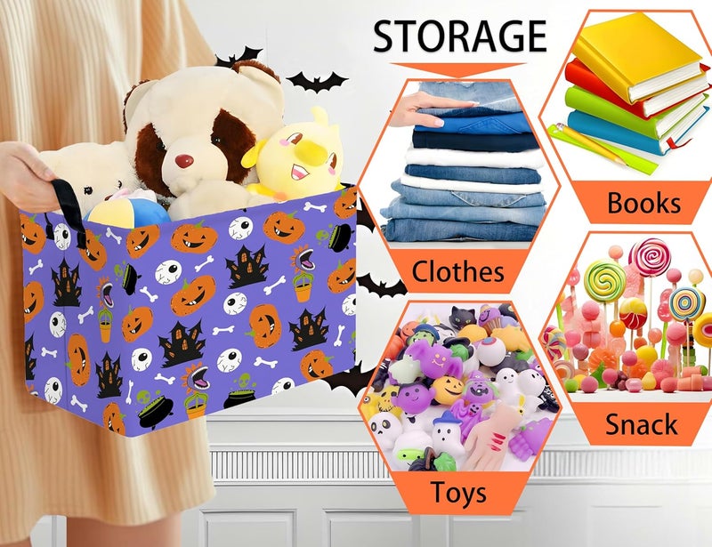 BOOHIT Large Halloween Themed Candy Gift Boo Basket for Kids Baby Personalized Adults Storage Bin Fall Decor(Castle Eye Pumpkin) - Image 4